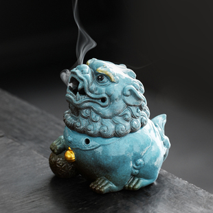 狮子陶瓷迷你香炉家用室内中式 禅意茶室茶盘熏香小摆件小号香薰炉