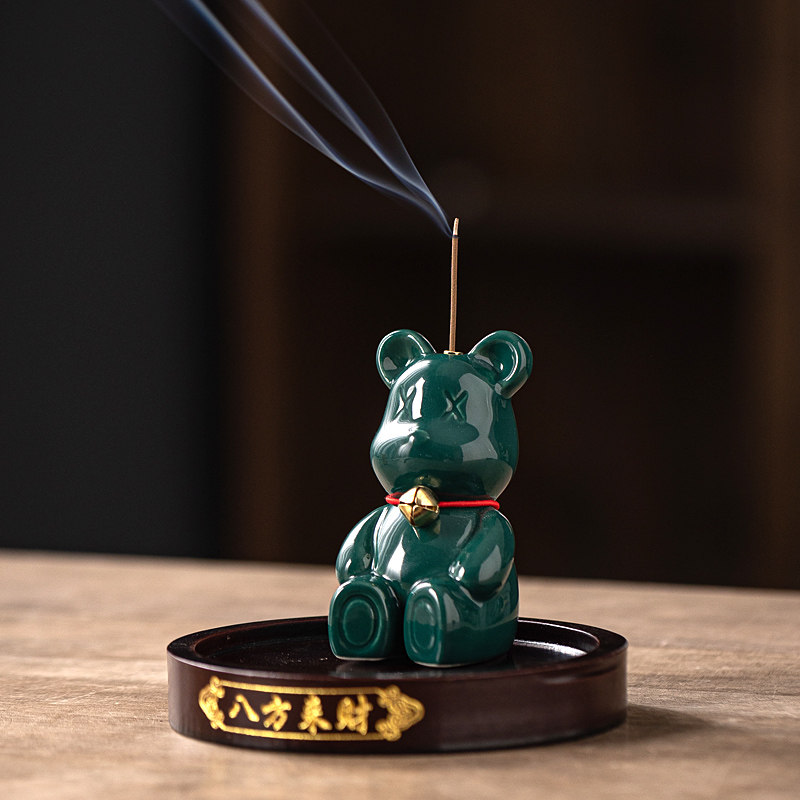 可爱小熊陶瓷香薰炉摆件家用室内线香插檀香道软萌治愈茶宠笔架