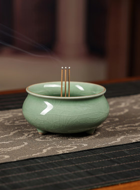 青瓷三足茶道供佛插香炉