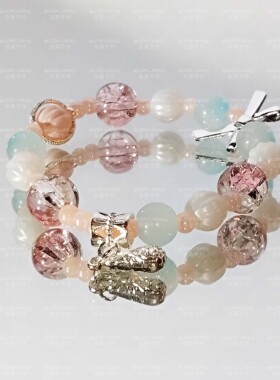 MUON LAKKE/浅棠-原创粉蓝色瓷珠琉璃手链女蝴蝶结闺蜜手串生日礼