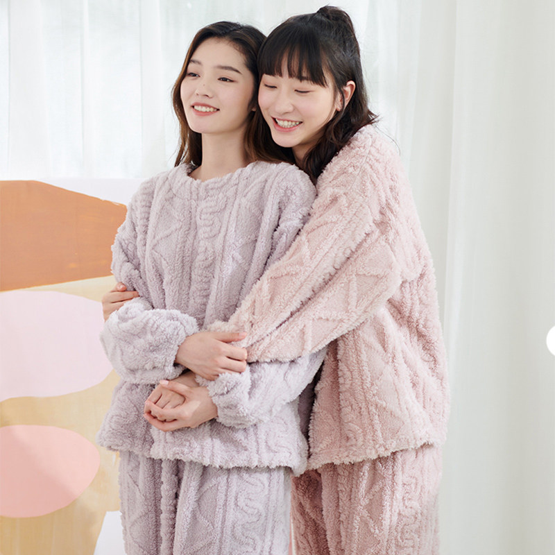 幸棉麻花长毛绒Nature系列男女防静电保暖家居服情侣睡衣套装秋冬