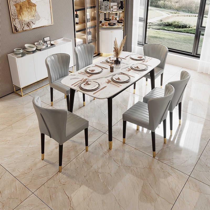大理石餐桌可伸缩折叠 北欧实木餐桌椅组合长方形白蜡木餐桌家。