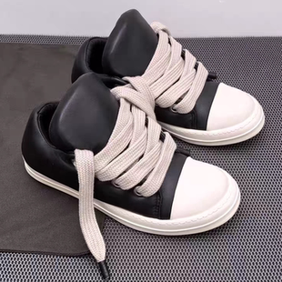 2026新款ro面包鞋男女帆布低帮粗鞋带胖乎乎小胖丁真皮厚底板鞋潮