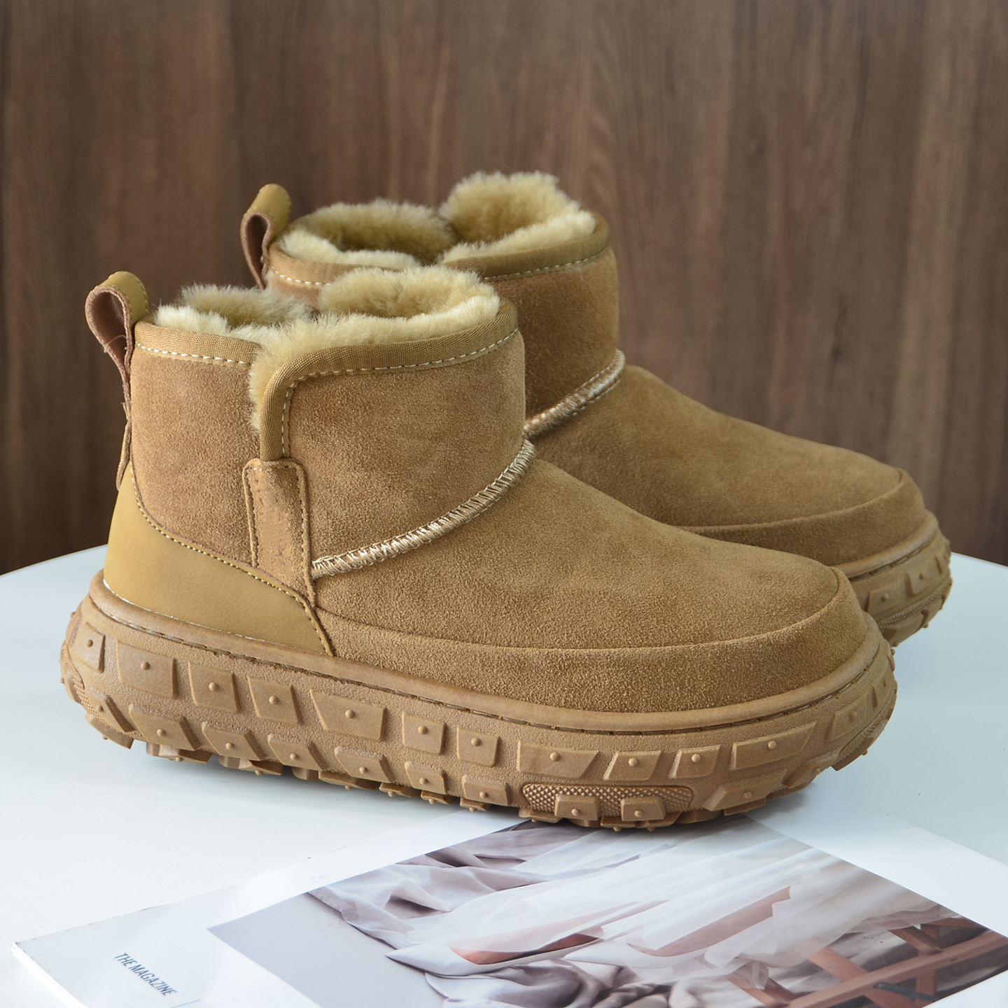 羊皮毛一体雪地靴男轮胎厚底棉鞋