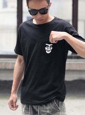 OBEY THE CREEPER 正品夏季纯棉口袋人脸印花圆领短袖潮牌短t