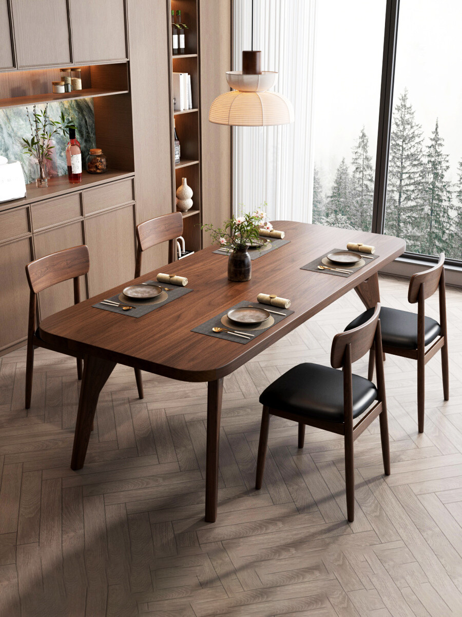 南美黑胡桃木餐桌实木现代长方形饭桌新中式飞鸟桌大板餐桌椅组合,住宅家具,实木餐桌,淘宝优惠券,粉丝福利购,淘宝优惠卷