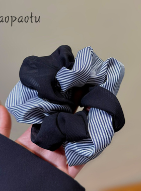 韩版芭蕾少女高级精致浅蓝色条纹大肠发圈头绳发饰头花扎马尾皮筋