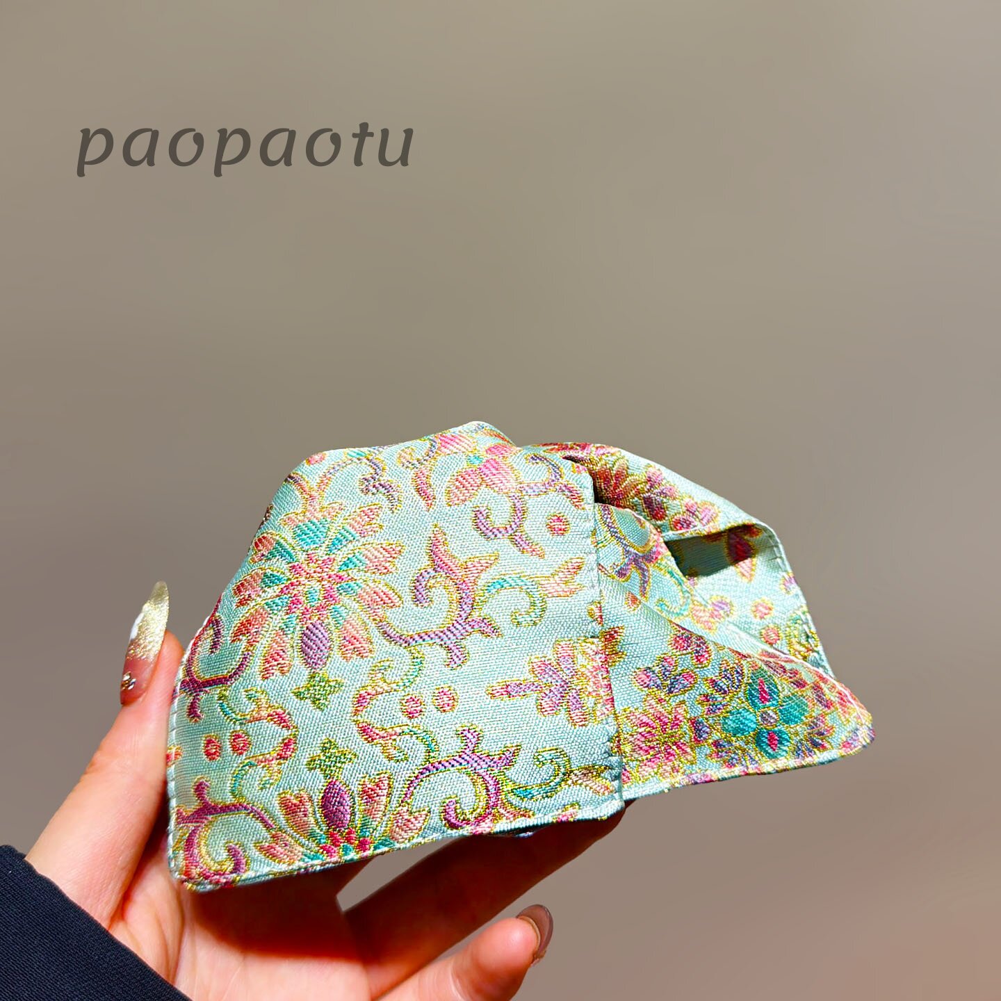 宋锦织金贝壳抓夹女薄荷绿缠枝花卉大号鲨鱼夹国风后脑勺发饰