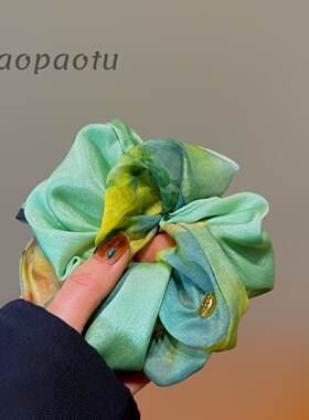 春意盎然系列发绳气质高级感网纱绿色双拼大肠圈高弹品质原创皮筋