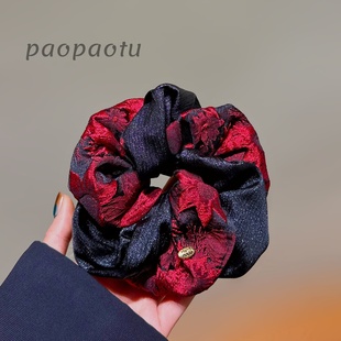 新中式国风红玫瑰双层褶皱大肠发圈女韩系高质感显发量多盘发头绳