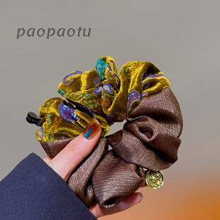 复古印花气质大肠发圈女金丝绒高档扎头发低马尾发绳高级感头花