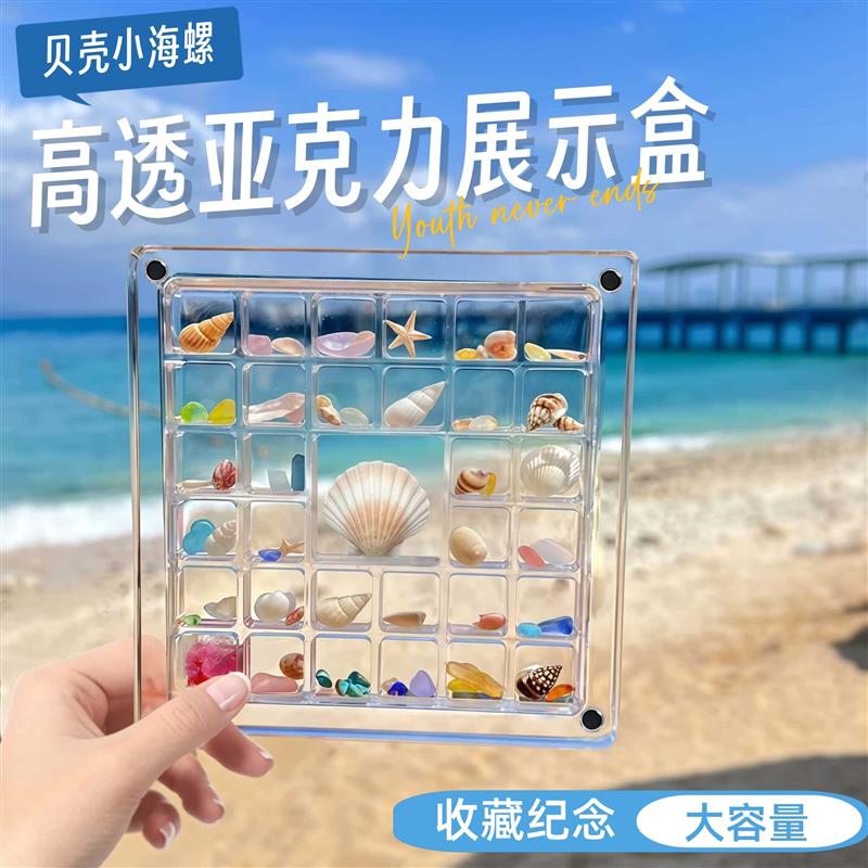 贝壳收纳盒亚克力大号透明展示盒海边天然小海螺海星微贝沙收集盒