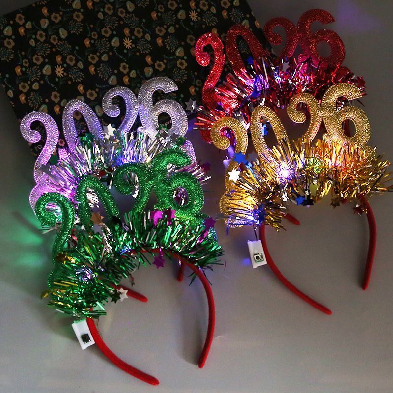 发光2026新年跨年头饰发箍春节派对发饰元旦道具氛围装饰拍照头箍