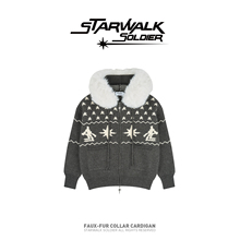 STARWALK SOLDIER提花毛领连帽开衫针织外套宽松慵懒风时髦毛绒系