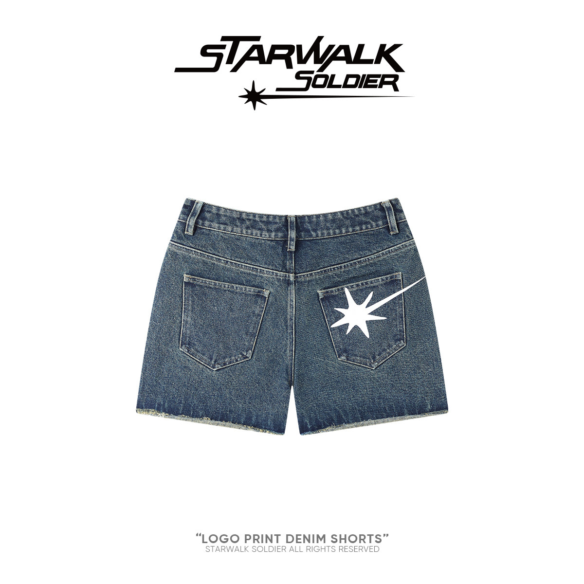 STARWALKSOLDIER*口袋星星印花牛仔短裤"修身显瘦"设计感辣妹热裤