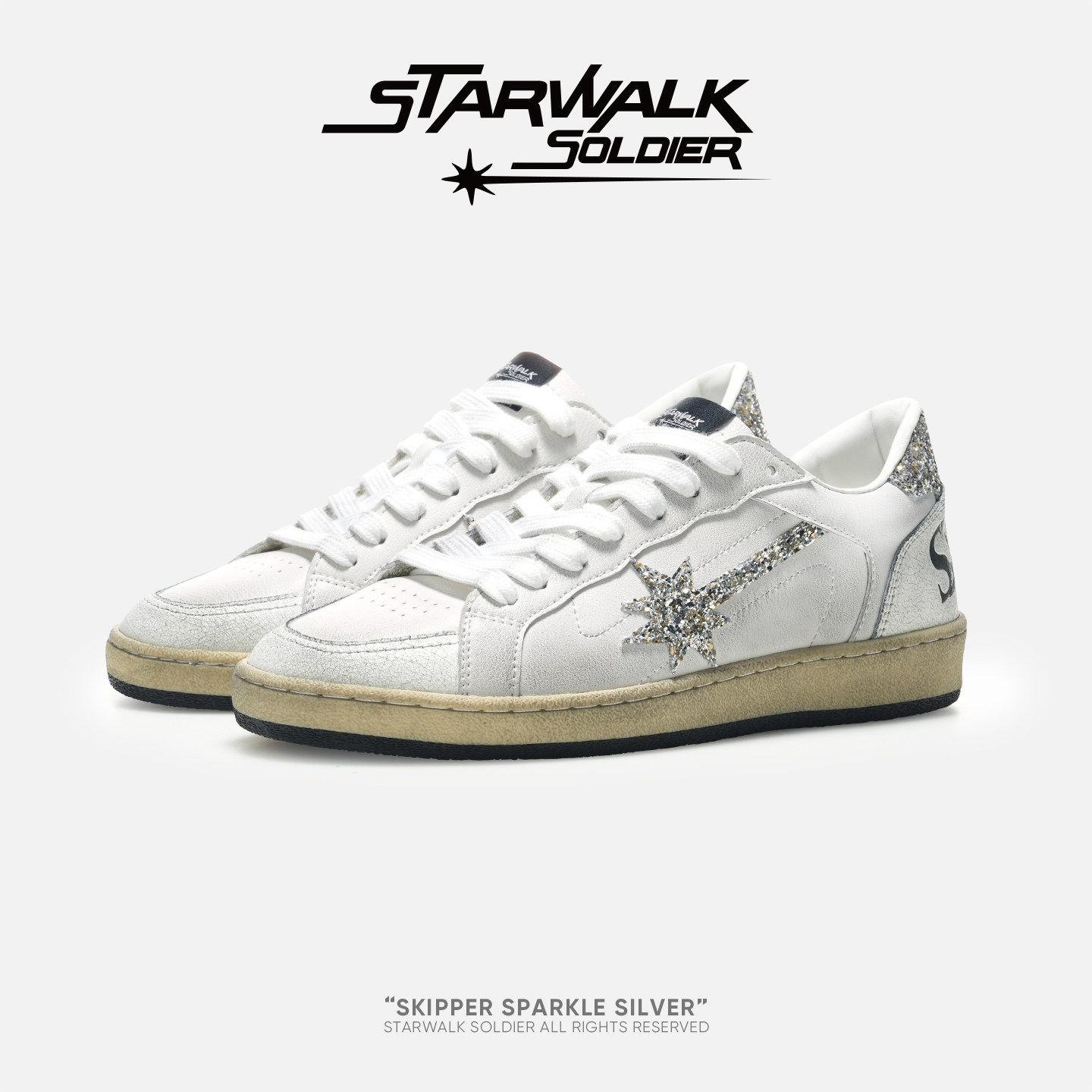 STARWALKSOLDIER*白色亮片流星脏脏"小白鞋"休闲运动透气板鞋男女