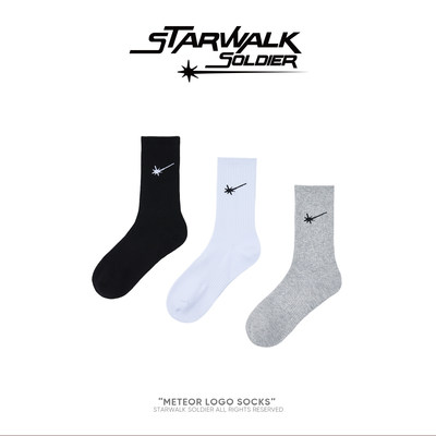 starwalk黑白灰纯色星星长袜