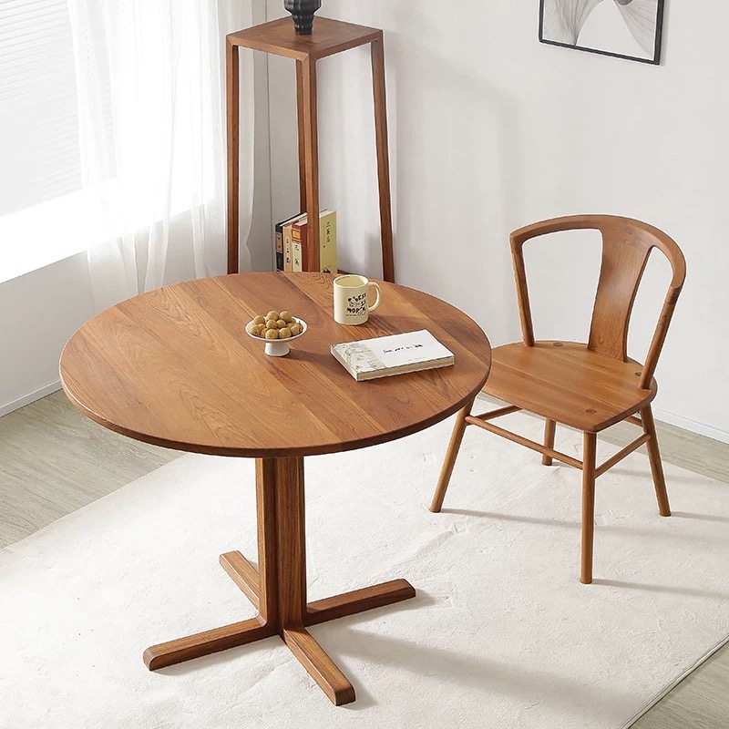 缅甸柚木餐桌侘寂风实木餐桌椅组合家用饭桌原木工作台茶桌可户外