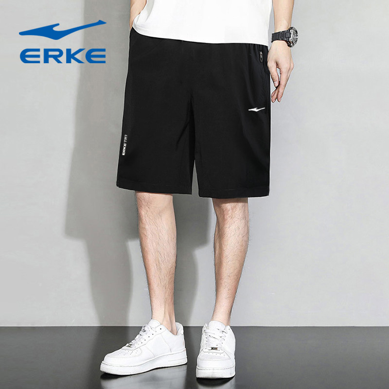 鸿星尔克短裤男冰感跑步五分裤夏季速干裤红星黑色健身男士短裤子