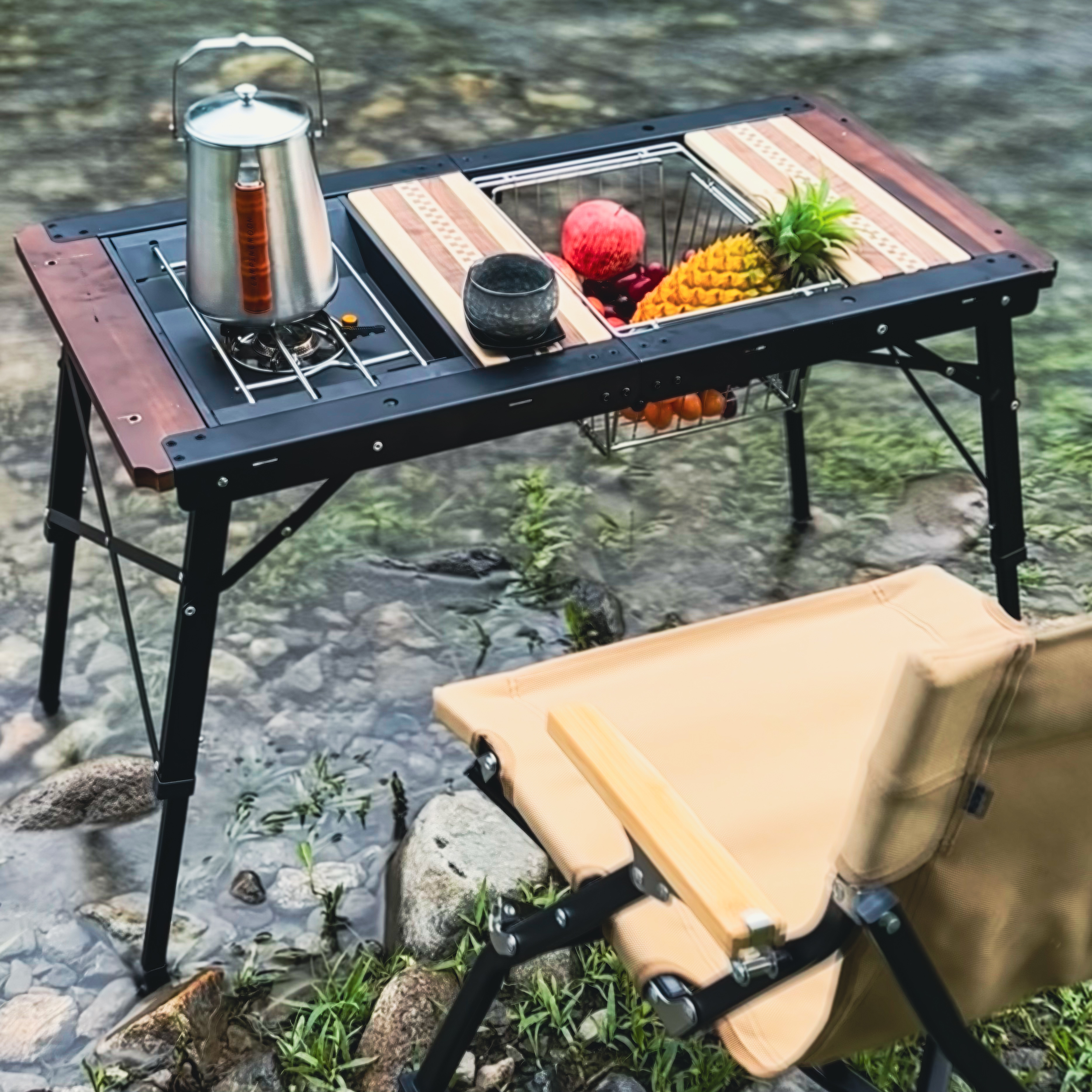 皓风户外露营桌三档升降三单元igt桌野餐桌便携多功能可折叠桌