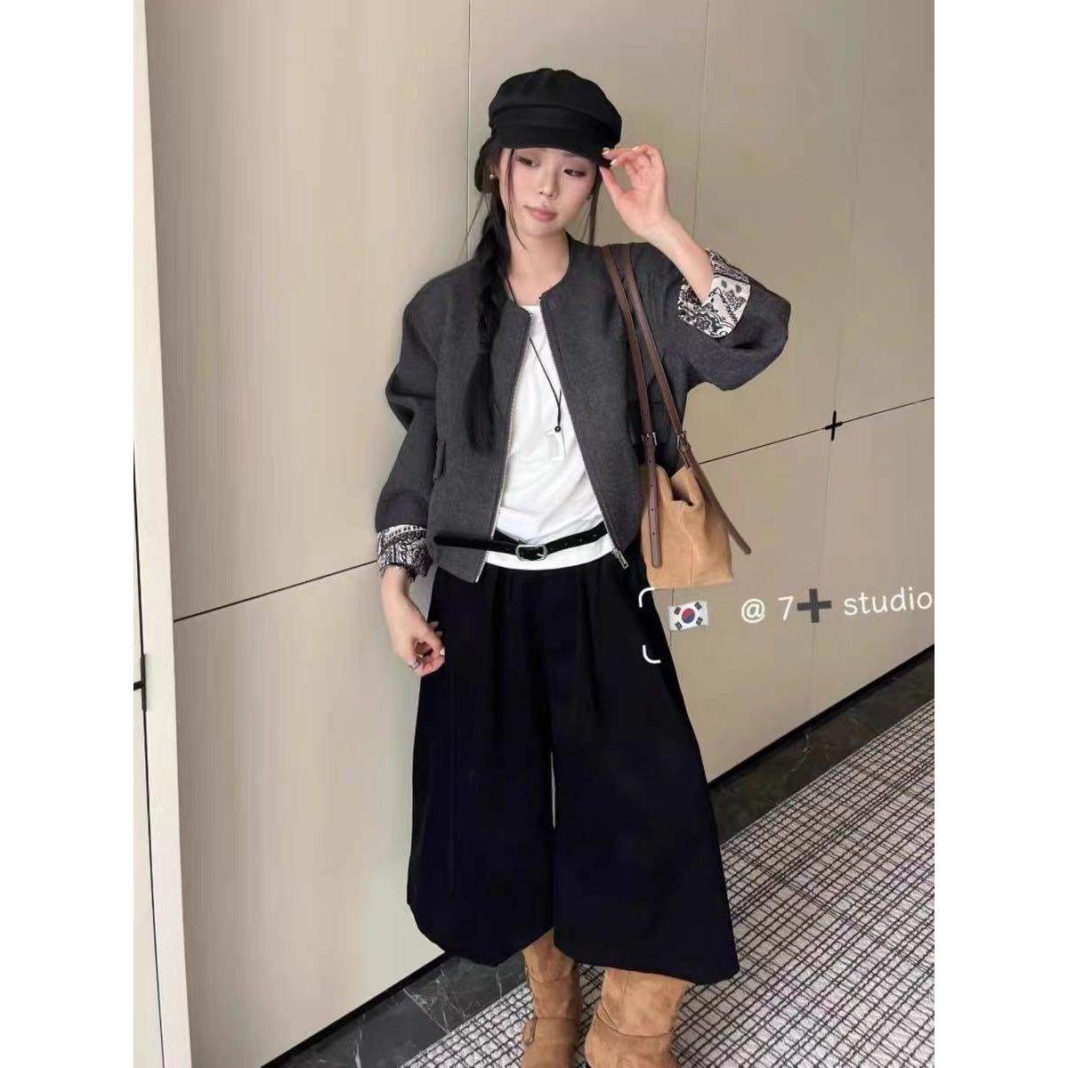 欧洲站2025秋冬新款拼色袖花内衬毛呢外套女宽松短款休闲保暖上衣,运动/瑜伽/健身/球迷用品,广场舞套装,淘宝优惠券,粉丝福利购,淘宝优惠卷