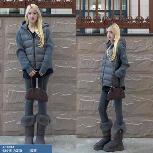 韩系穿搭复古灰色针织拼接假两件棉服洋气独特漂亮小棉袄2025冬季