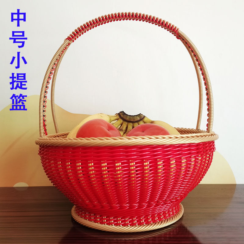 纯手工藤条编织中号手提篮圆形放购物篮