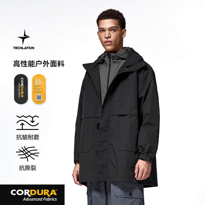 捷展男装|CORDURA®风衣外套2026春季户外防风工装连帽长款外套男