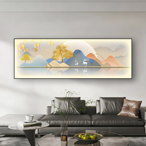 轻奢LED发光晶瓷免打孔客厅壁画