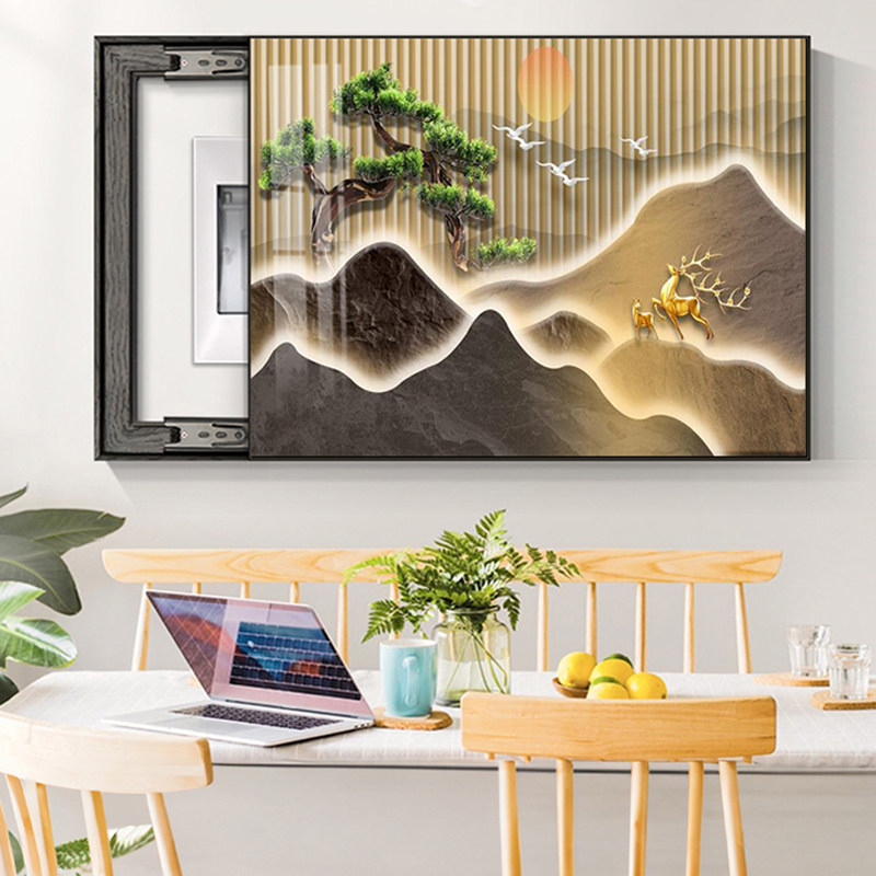 电表箱装饰画免打孔新中式风餐厅挂画现代简约强弱电源开关遮挡画