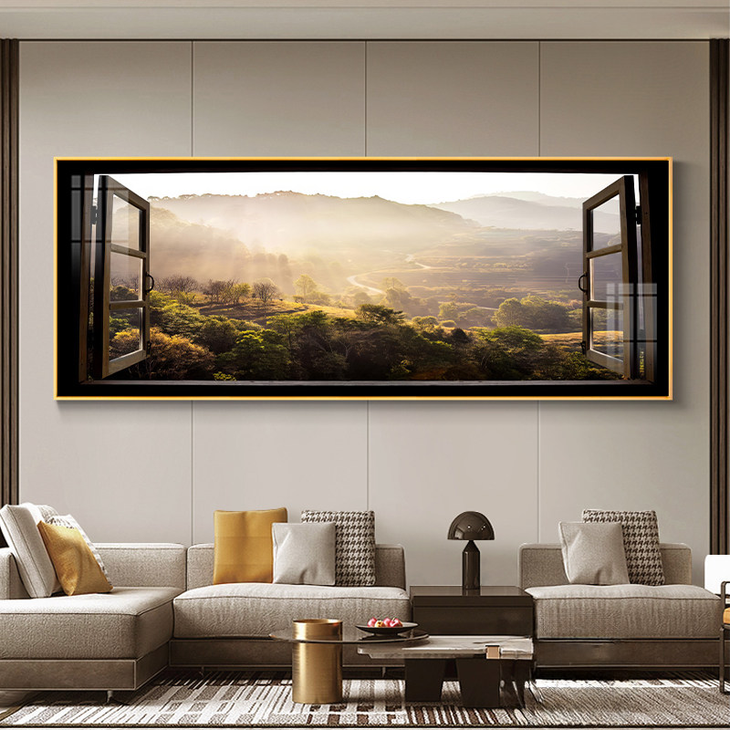 法式假窗户卧室复古床头挂画风景装饰画小清新ins风简约横幅壁画