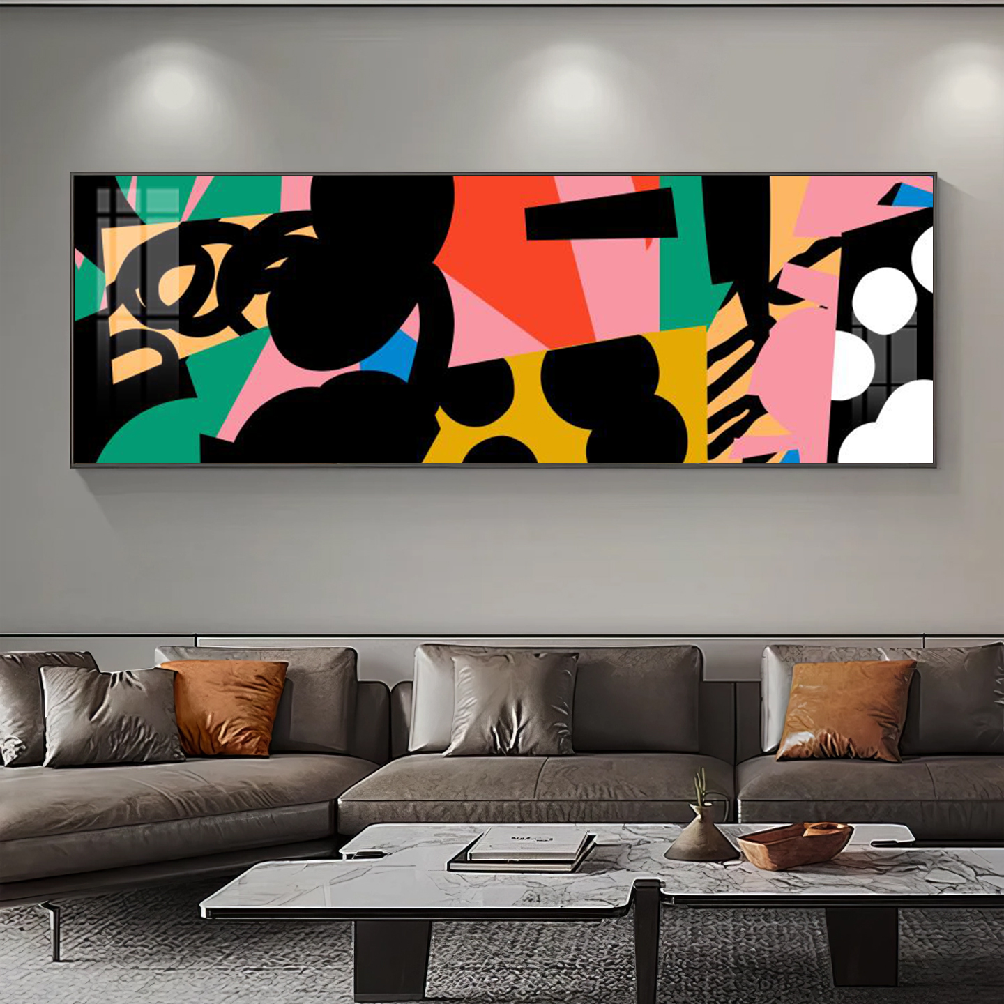 多巴胺装饰画潮流涂鸦彩色抽象色块艺术电竞酒店酒吧横幅晶瓷挂画图片
