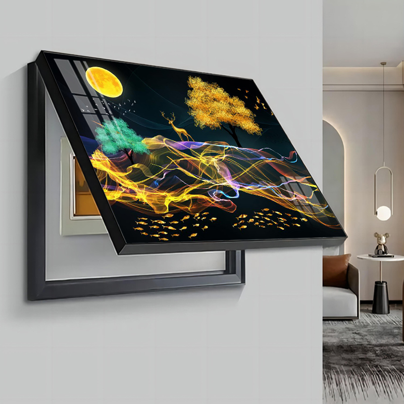 轻奢电表箱装饰画金色鹿影壁画多媒体箱遮挡配电闸电箱免打孔挂画图片