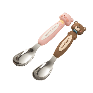 316不锈钢元宝勺可爱儿童勺子卡通宝宝专用吃饭小调羹小勺餐具