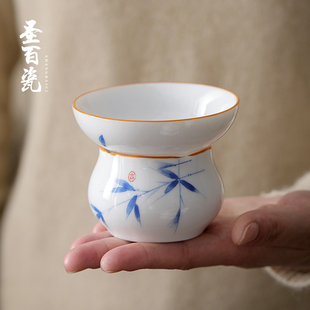 陶瓷手绘竹韵茶虑茶漏白瓷滤茶器茶水分离茶隔功夫茶具茶斗分茶器