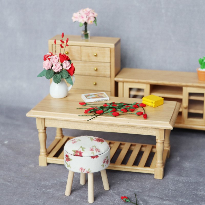 1:12娃娃屋dollhouse迷你家具模型欧式橡木原木色长方形餐厅桌子