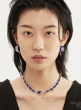 蓝色缎带项链蓝水晶七夕礼物