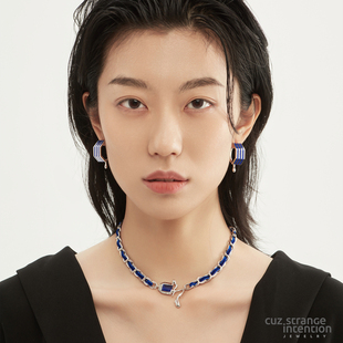 刘雨昕同款 缎带蓝水晶项链 CuzStrangeIntention22FW蓝色幻想曲