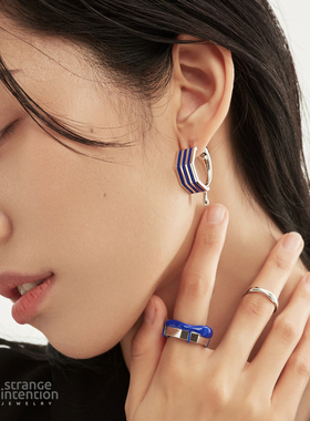 CuzStrangeIntention22ss蓝色幻想曲/条纹滴釉耳环/原创七夕礼物