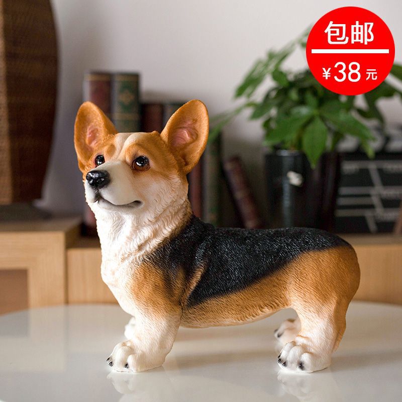 仿真树脂动物工艺品柯基狗摆件创意家居客厅电视柜酒柜装饰品