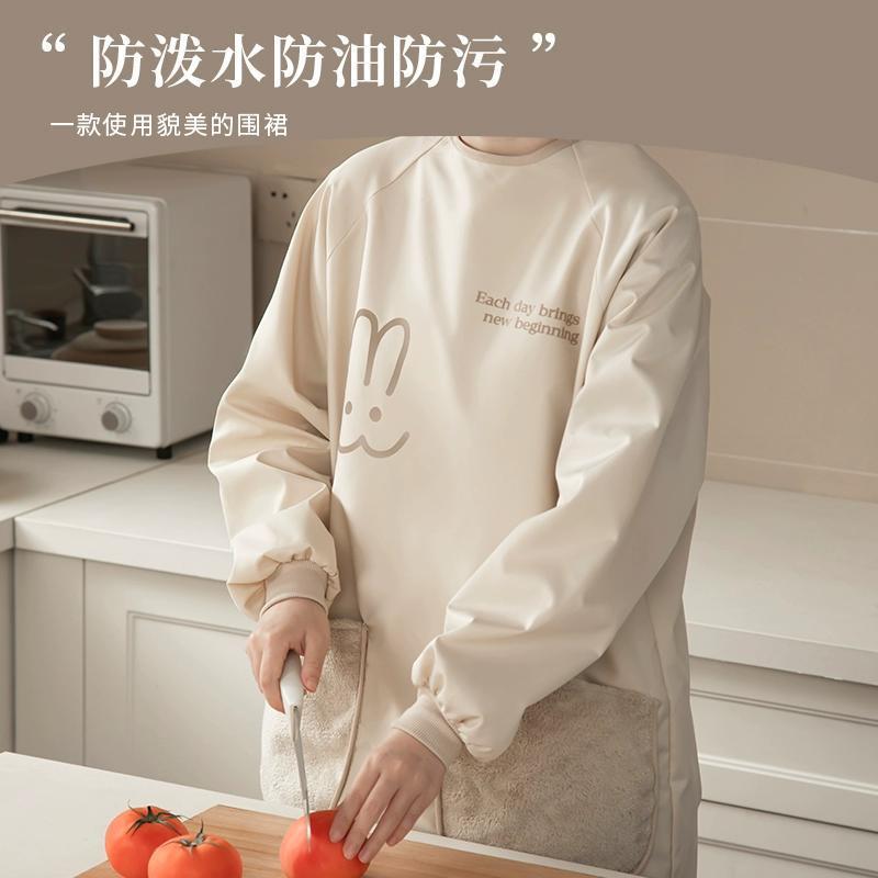 擦手围裙厨房家用长袖新款防水耐脏工作服女做饭围腰餐饮洋气罩衣