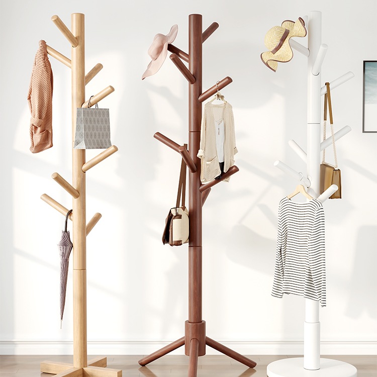 实木衣架落地卧室立式挂衣架简易宿舍衣帽架家用办公室杆式挂包J*