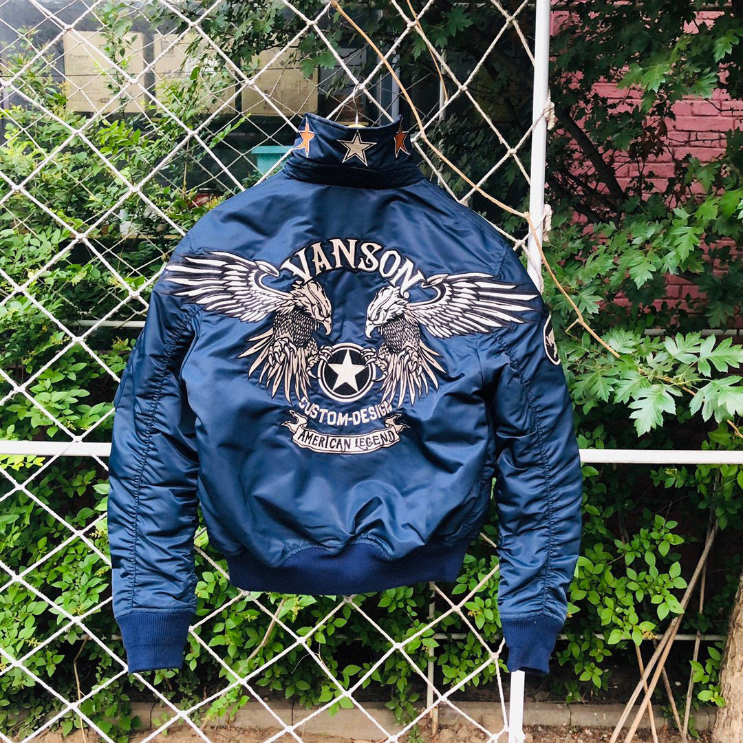 刺绣vanson冷鹰45P飞行服棉服夹克 日产重工杜邦男女情侣棉衣外套