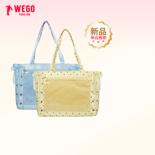 【生日礼物】WEGO丝带痛包S/L缎面薄荷巧可缎冰蓝波点单肩托特包