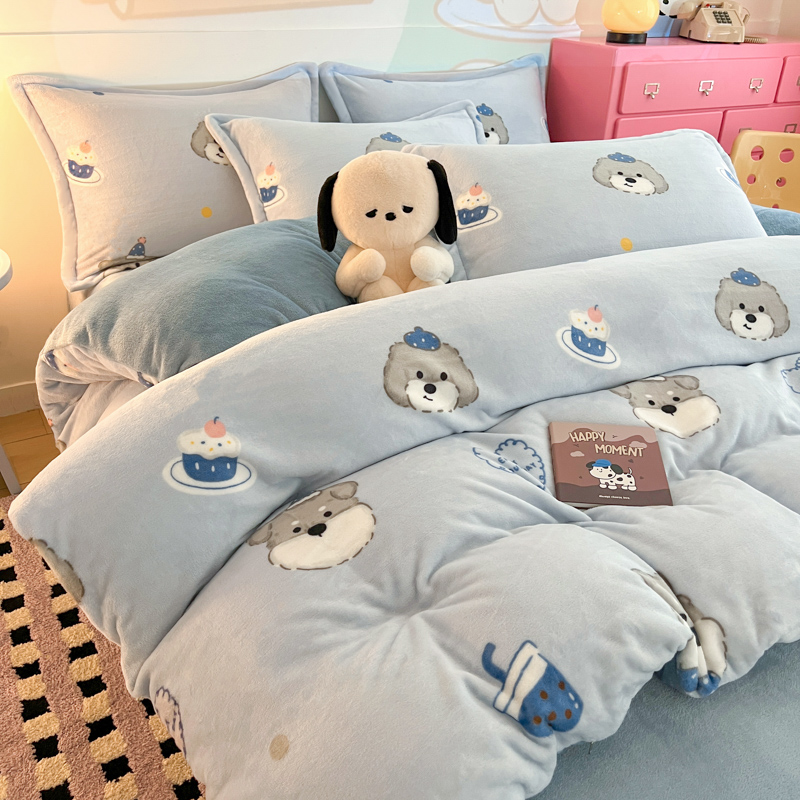单独加绒被罩单人儿童被套150x200牛奶绒卡通可爱学生宿舍三件套