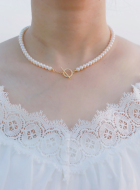 高品质近圆天然淡水珍珠项链5-6mmOT扣百搭气质锁骨链复古轻奢