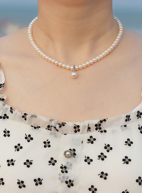 【近圆赠耳钉】天然淡水珍珠项链5-6mm加珍珠吊坠Baya锁骨颈链