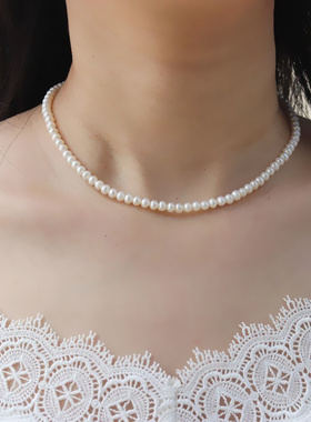 【近圆高品质赠耳钉】北海淡水珍珠项链无核5-6mm淑女Baya锁骨链