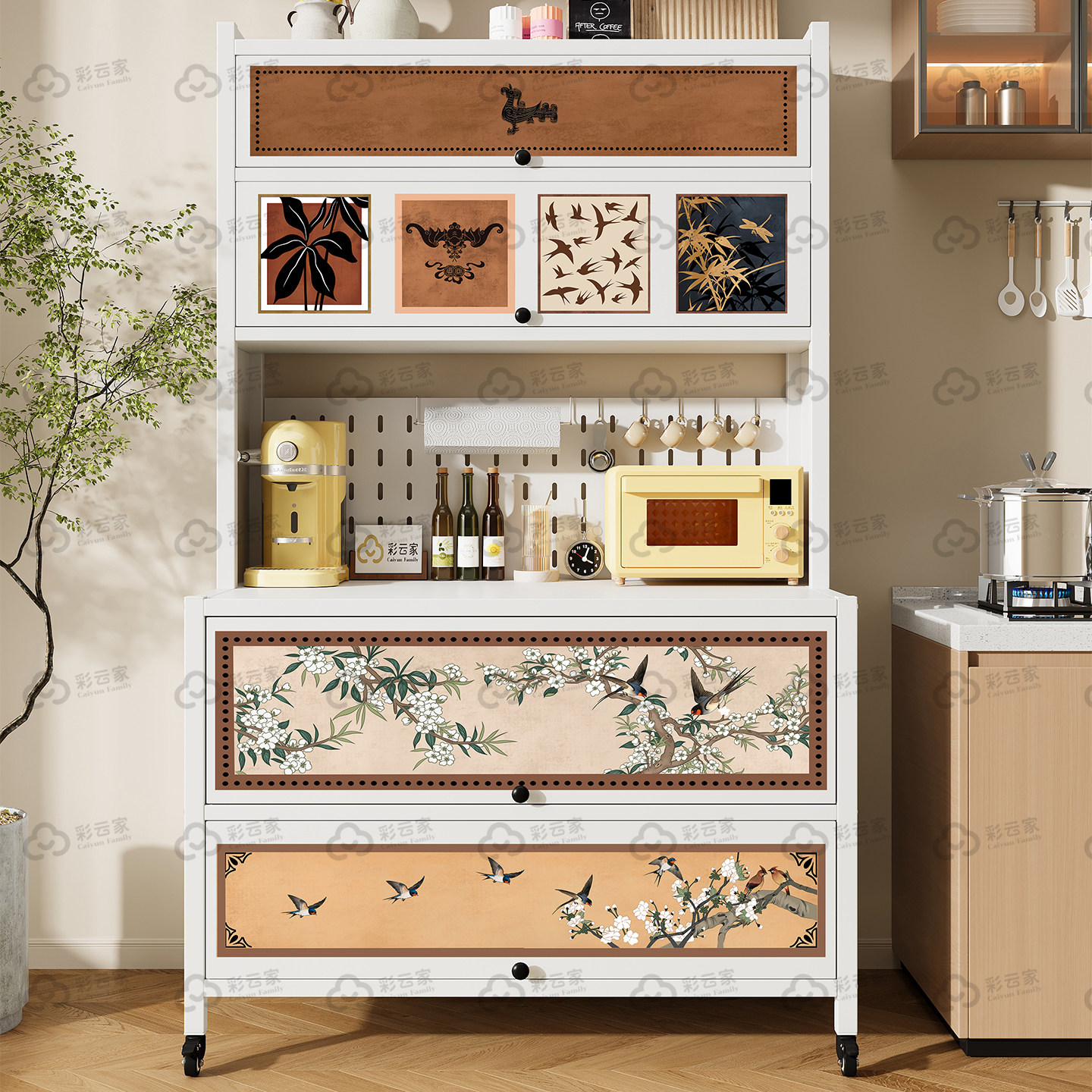 中古风餐边柜厨房置物架家用多功能分层置物柜微波炉烤箱收纳柜子,厨房/烹饪用具,厨房置物架/置物柜/角架,淘宝优惠券,粉丝福利购,淘宝优惠卷