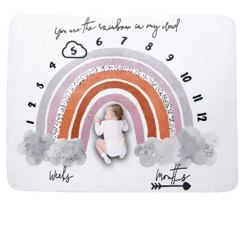 婴儿里程碑毯彩虹月亮印花拍照